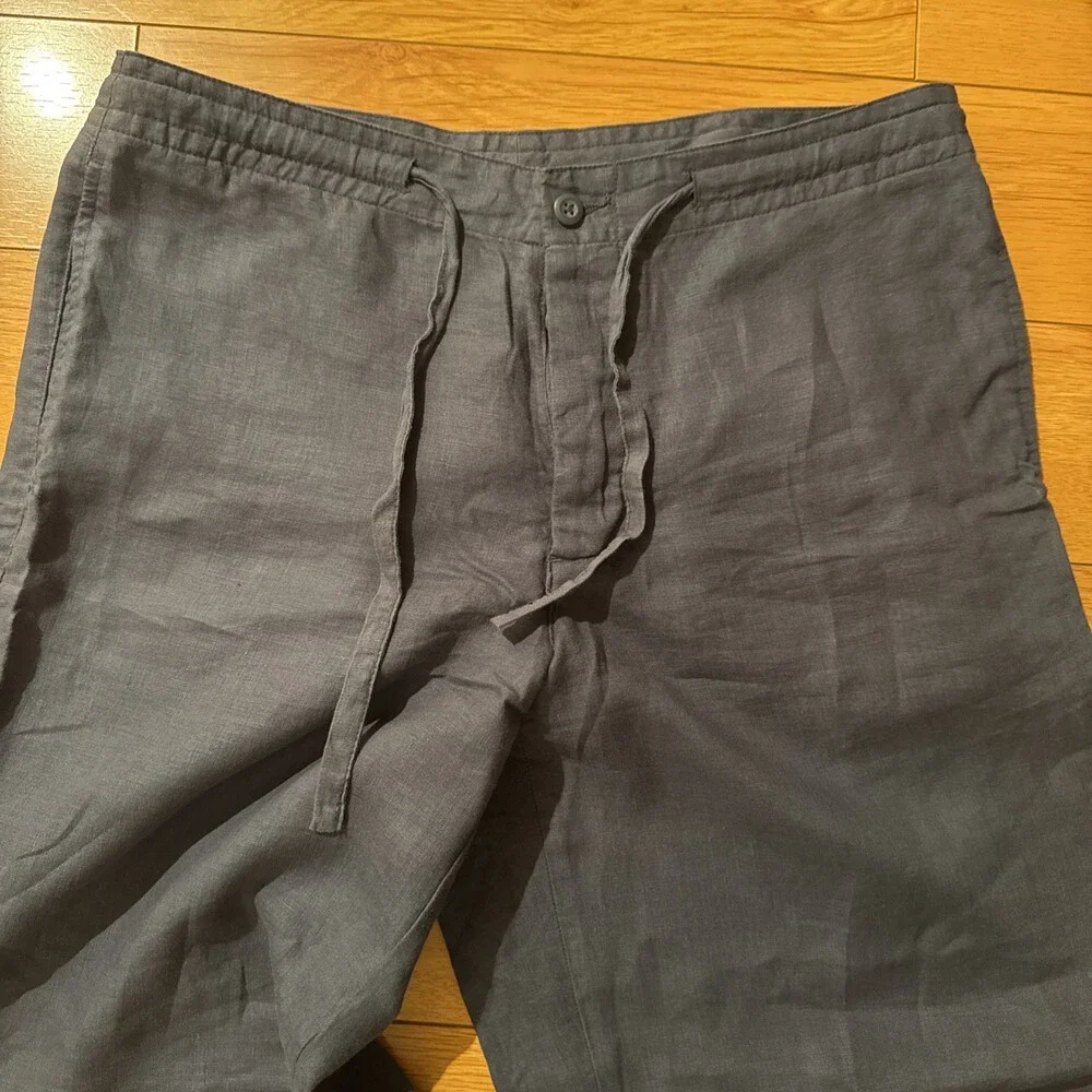 Express 💯 Linen Pants Men’s M (34x32) Blue Drawstring Button Fly Y2K Resort